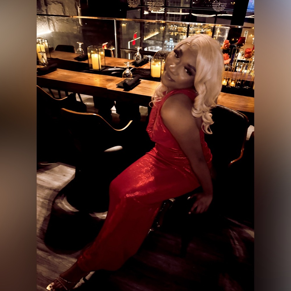 Red Evening Gown With An Open Back - image 3